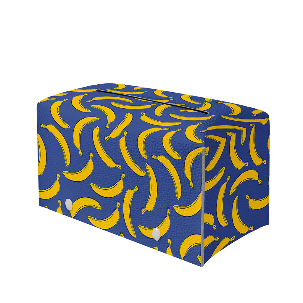 Blue And Yellow Banana Pattern Print Leather Tissue Box Cover
