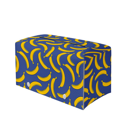 Blue And Yellow Banana Pattern Print Leather Tissue Box Cover