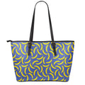 Blue And Yellow Banana Pattern Print Leather Tote Bag With Zipper