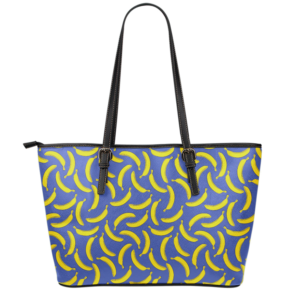 Blue And Yellow Banana Pattern Print Leather Tote Bag