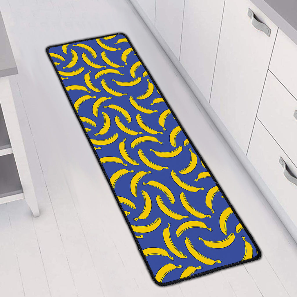 Blue And Yellow Banana Pattern Print Long Kitchen Mat