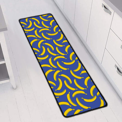 Blue And Yellow Banana Pattern Print Long Kitchen Mat