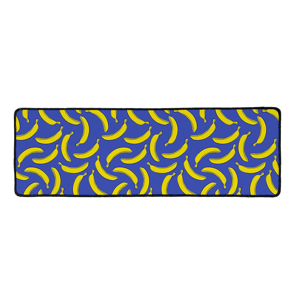 Blue And Yellow Banana Pattern Print Long Kitchen Mat