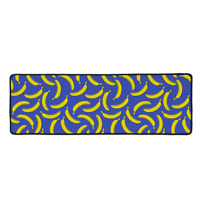 Blue And Yellow Banana Pattern Print Long Kitchen Mat