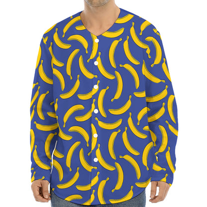 Blue And Yellow Banana Pattern Print Long Sleeve Baseball Jersey