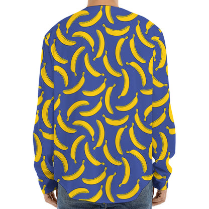 Blue And Yellow Banana Pattern Print Long Sleeve Baseball Jersey
