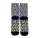 Blue And Yellow Banana Pattern Print Long Socks