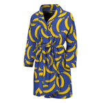 Blue And Yellow Banana Pattern Print Men's Bathrobe