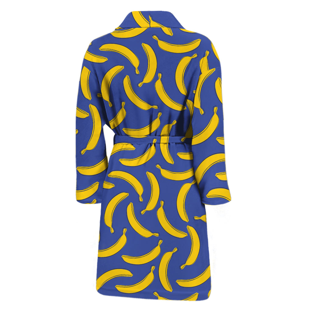 Blue And Yellow Banana Pattern Print Men's Bathrobe