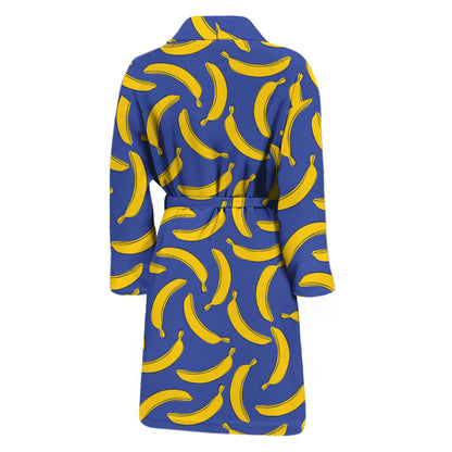Blue And Yellow Banana Pattern Print Men's Bathrobe