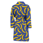 Blue And Yellow Banana Pattern Print Men's Bathrobe