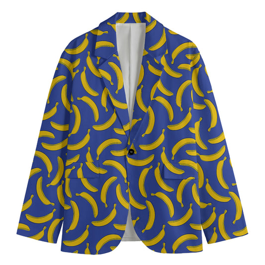 Blue And Yellow Banana Pattern Print Men's Blazer