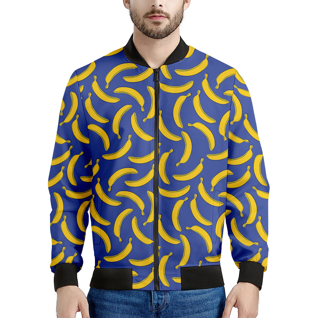 Blue And Yellow Banana Pattern Print Men's Bomber Jacket