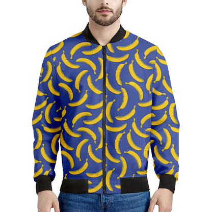 Blue And Yellow Banana Pattern Print Men's Bomber Jacket