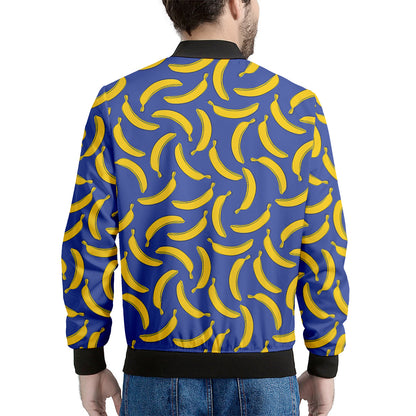 Blue And Yellow Banana Pattern Print Men's Bomber Jacket