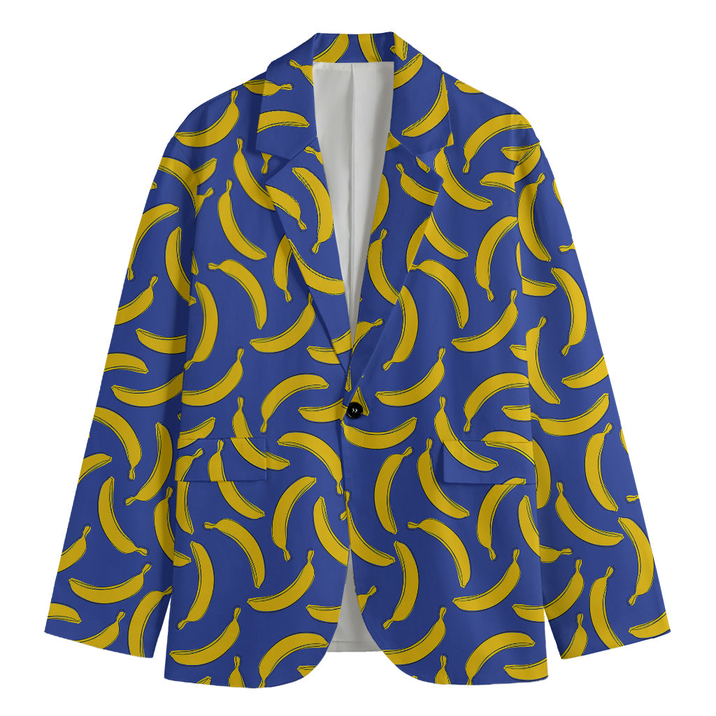 Blue And Yellow Banana Pattern Print Men's Cotton Blazer
