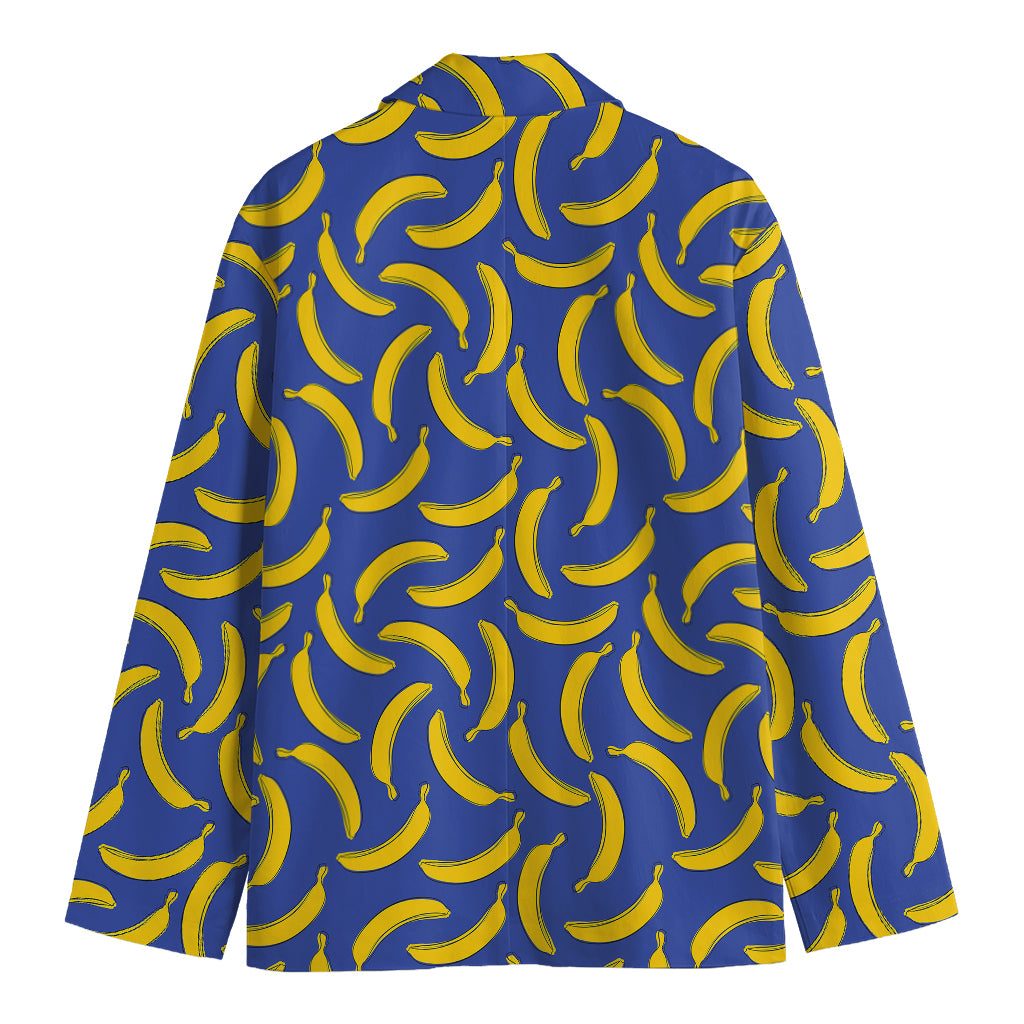 Blue And Yellow Banana Pattern Print Men's Cotton Blazer