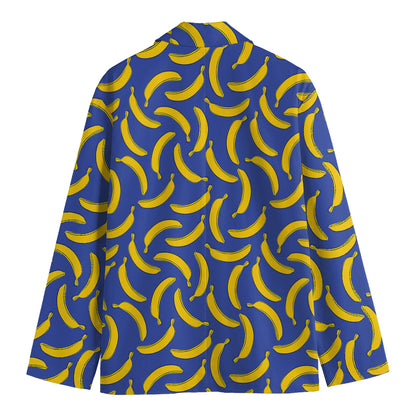 Blue And Yellow Banana Pattern Print Men's Cotton Blazer