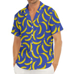 Blue And Yellow Banana Pattern Print Men's Deep V-Neck Shirt