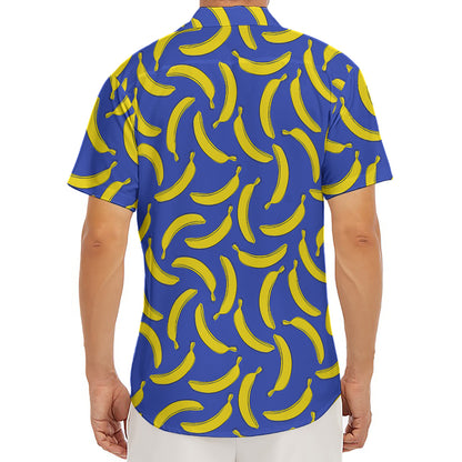 Blue And Yellow Banana Pattern Print Men's Deep V-Neck Shirt