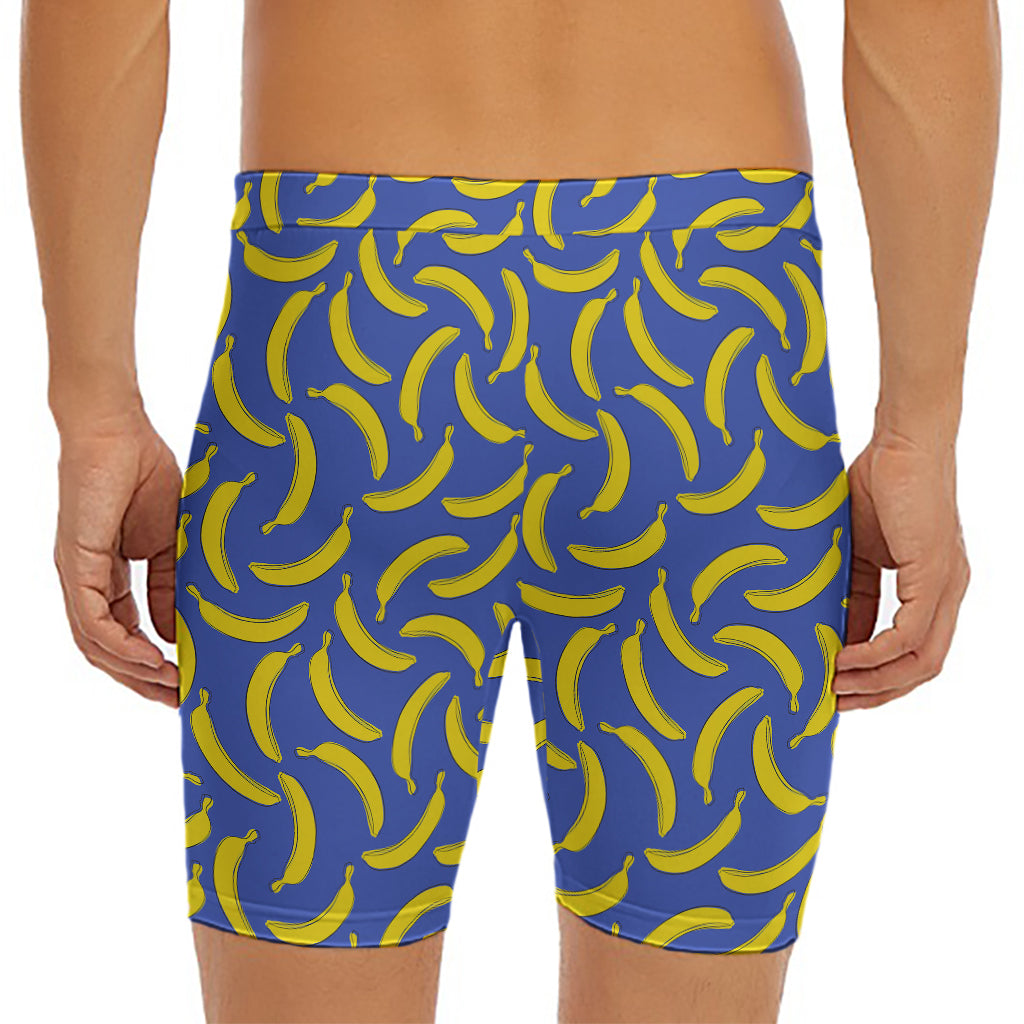 Blue And Yellow Banana Pattern Print Men's Long Boxer Briefs