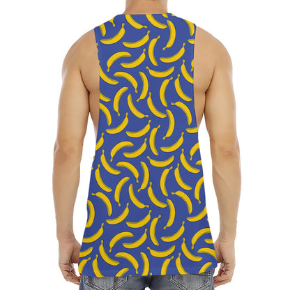 Blue And Yellow Banana Pattern Print Men's Muscle Tank Top