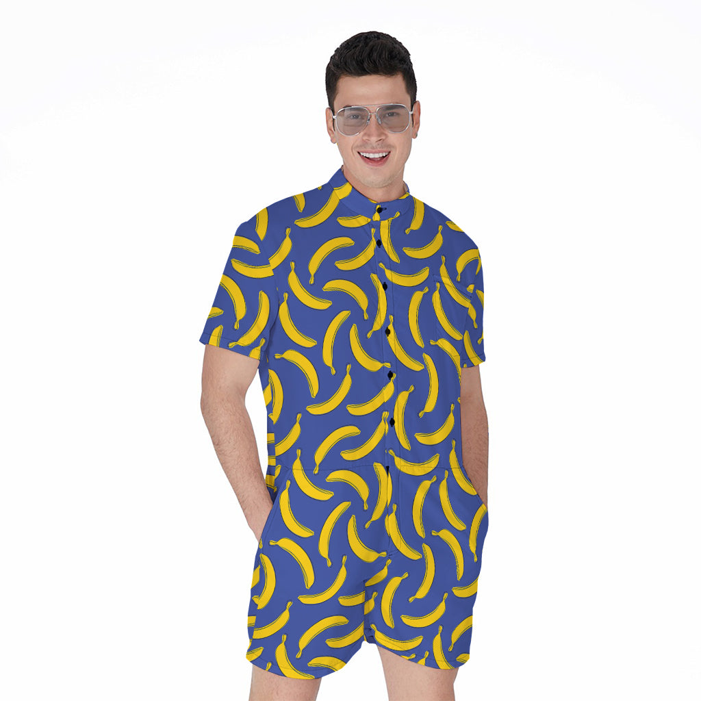 Blue And Yellow Banana Pattern Print Men's Rompers