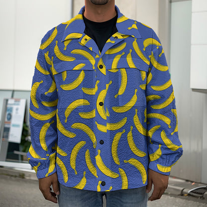 Blue And Yellow Banana Pattern Print Men's Shirt Jacket