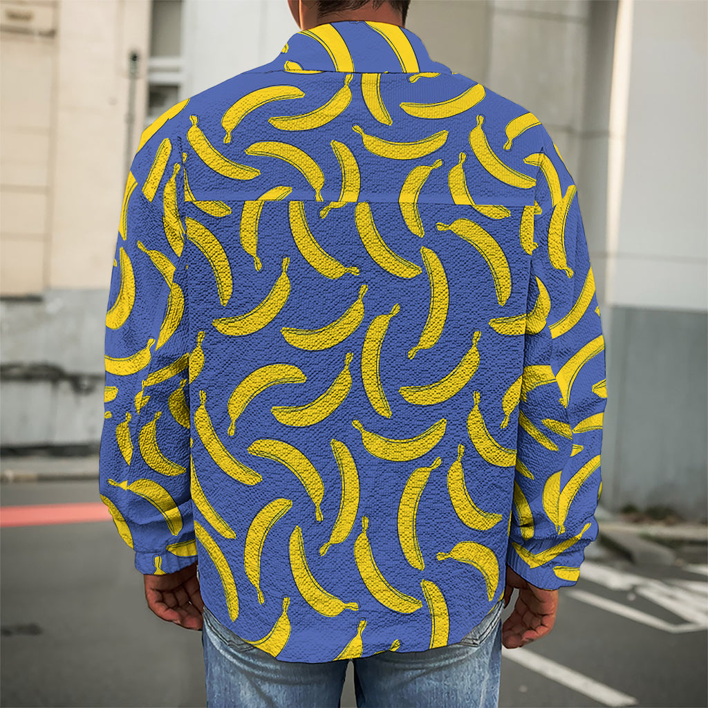 Blue And Yellow Banana Pattern Print Men's Shirt Jacket