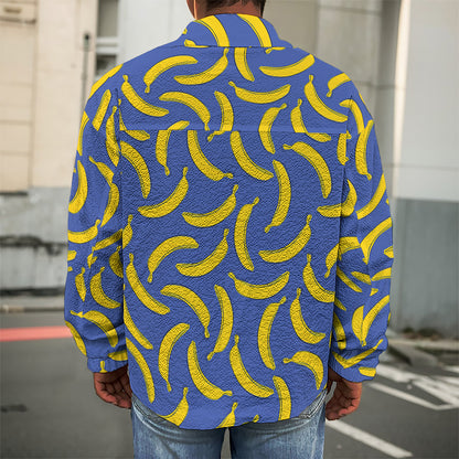 Blue And Yellow Banana Pattern Print Men's Shirt Jacket