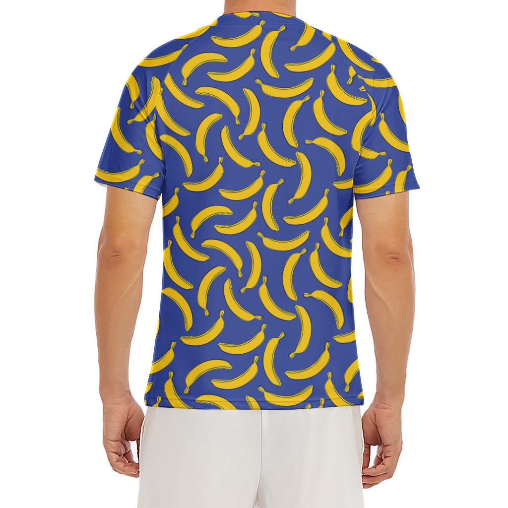 Blue And Yellow Banana Pattern Print Men's Short Sleeve Rash Guard