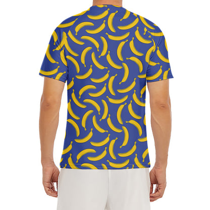 Blue And Yellow Banana Pattern Print Men's Short Sleeve Rash Guard