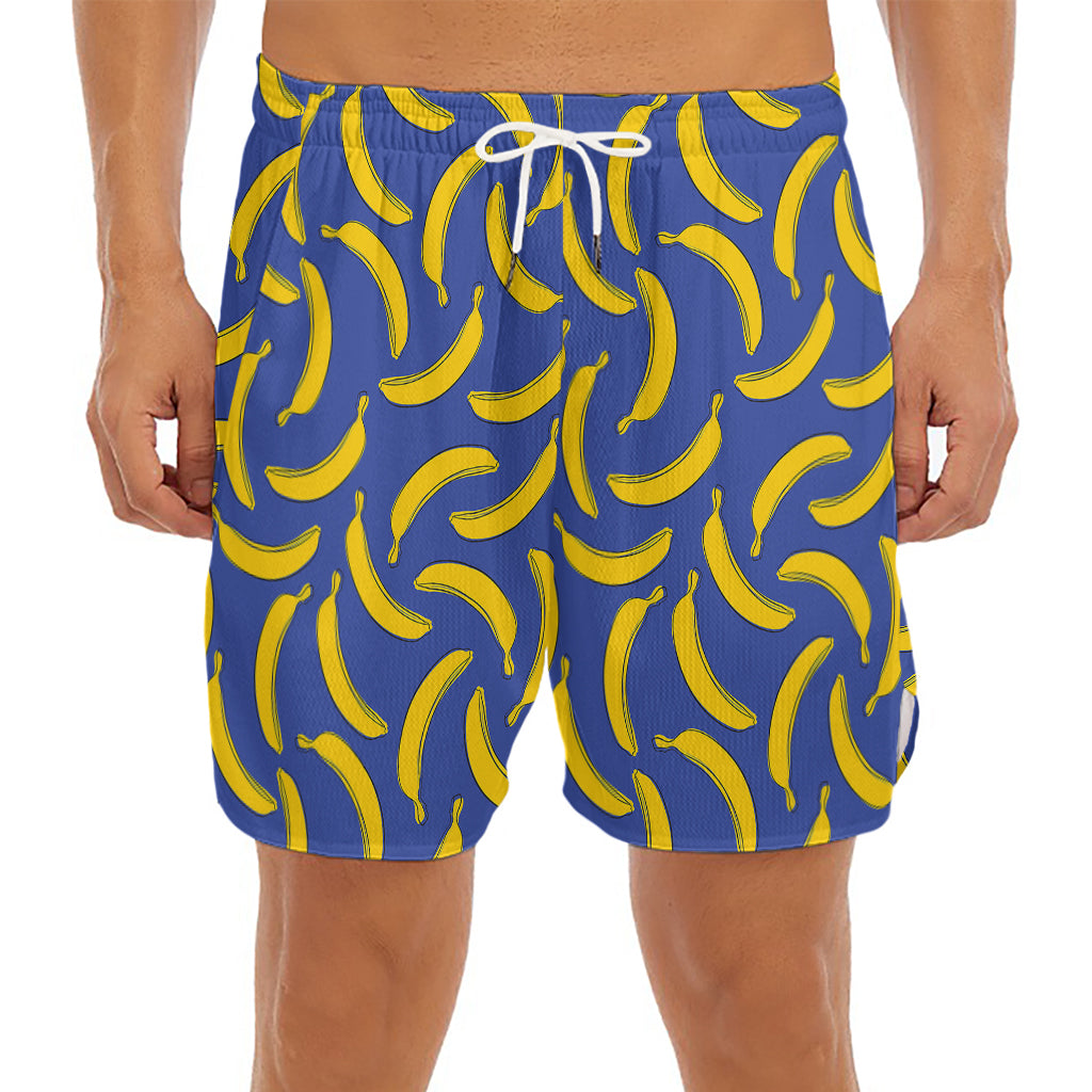 Blue And Yellow Banana Pattern Print Men's Split Running Shorts