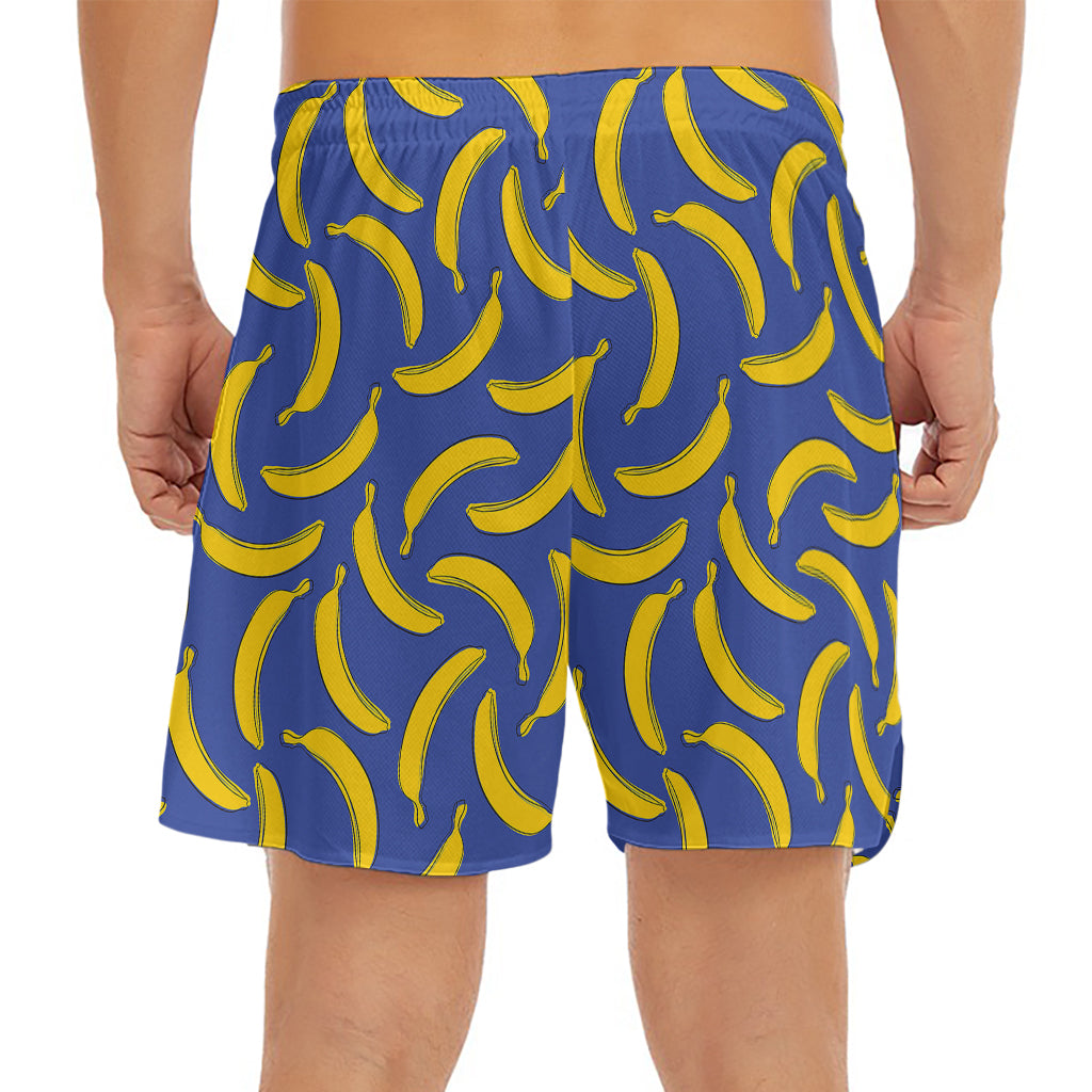 Blue And Yellow Banana Pattern Print Men's Split Running Shorts