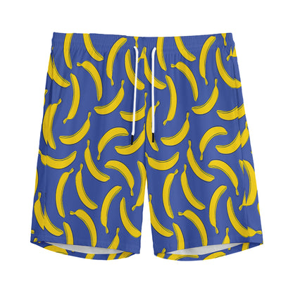 Blue And Yellow Banana Pattern Print Men's Sports Shorts