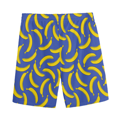 Blue And Yellow Banana Pattern Print Men's Sports Shorts