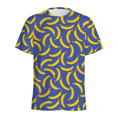 Blue And Yellow Banana Pattern Print Men's Sports T-Shirt