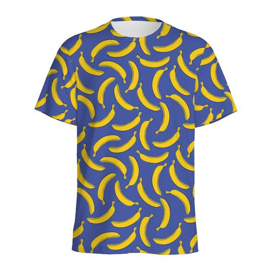 Blue And Yellow Banana Pattern Print Men's Sports T-Shirt