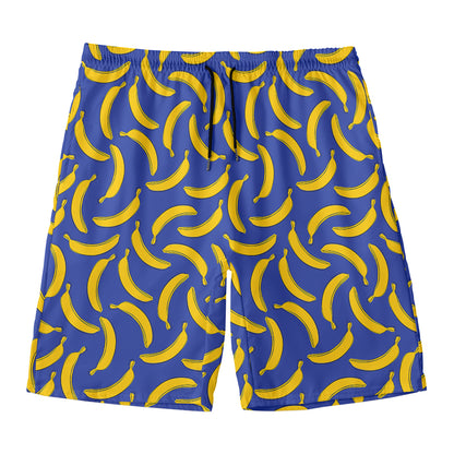 Blue And Yellow Banana Pattern Print Men's Swim Trunks