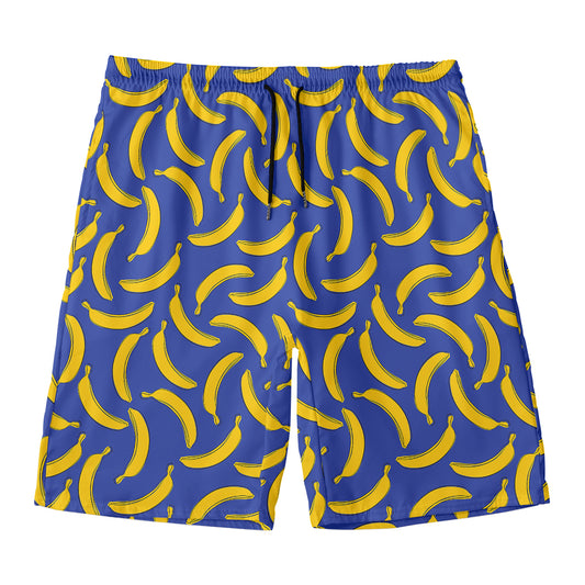 Blue And Yellow Banana Pattern Print Men's Swim Trunks