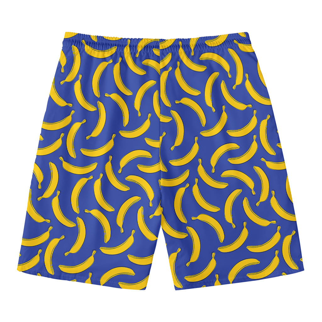 Blue And Yellow Banana Pattern Print Men's Swim Trunks