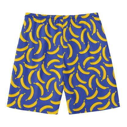 Blue And Yellow Banana Pattern Print Men's Swim Trunks