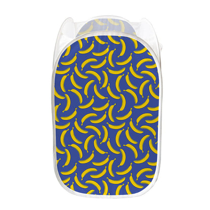Blue And Yellow Banana Pattern Print Mesh Laundry Hamper