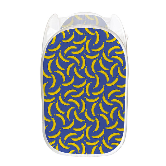 Blue And Yellow Banana Pattern Print Mesh Laundry Hamper