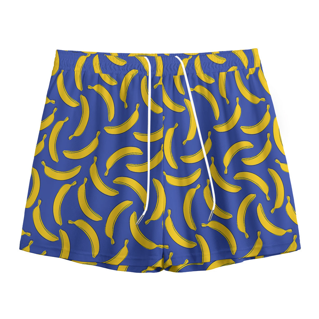 Blue And Yellow Banana Pattern Print Mesh Shorts
