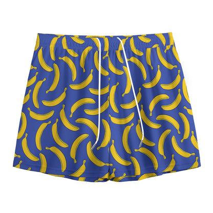 Blue And Yellow Banana Pattern Print Mesh Shorts