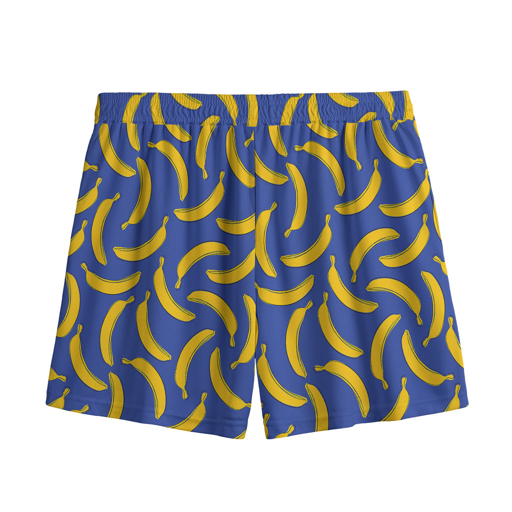 Blue And Yellow Banana Pattern Print Mesh Shorts