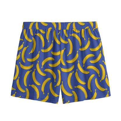 Blue And Yellow Banana Pattern Print Mesh Shorts