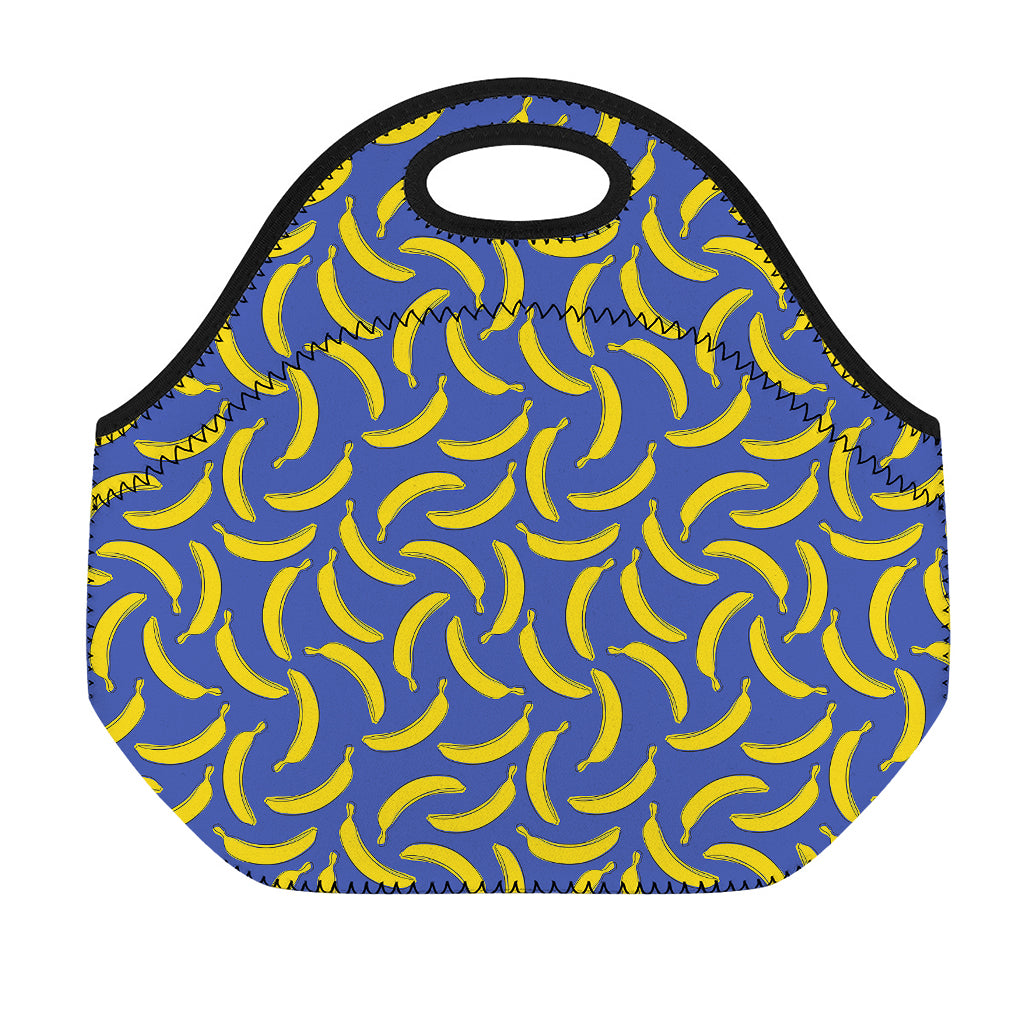 Blue And Yellow Banana Pattern Print Neoprene Lunch Bag