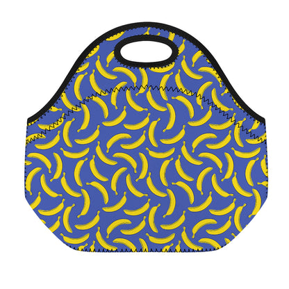 Blue And Yellow Banana Pattern Print Neoprene Lunch Bag